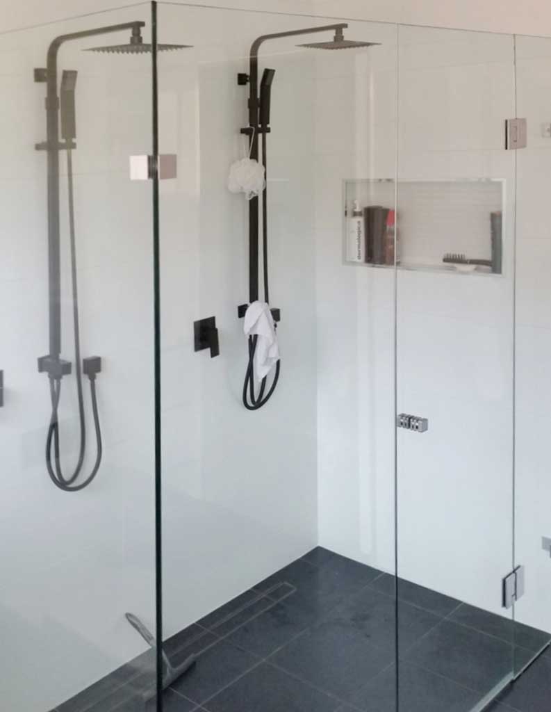 Custom Frameless Front and Return 4 Panel Shower Screens - Couples