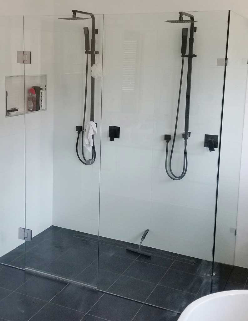 Custom Frameless Front and Return 4 Panel Showerscreens - Couples
