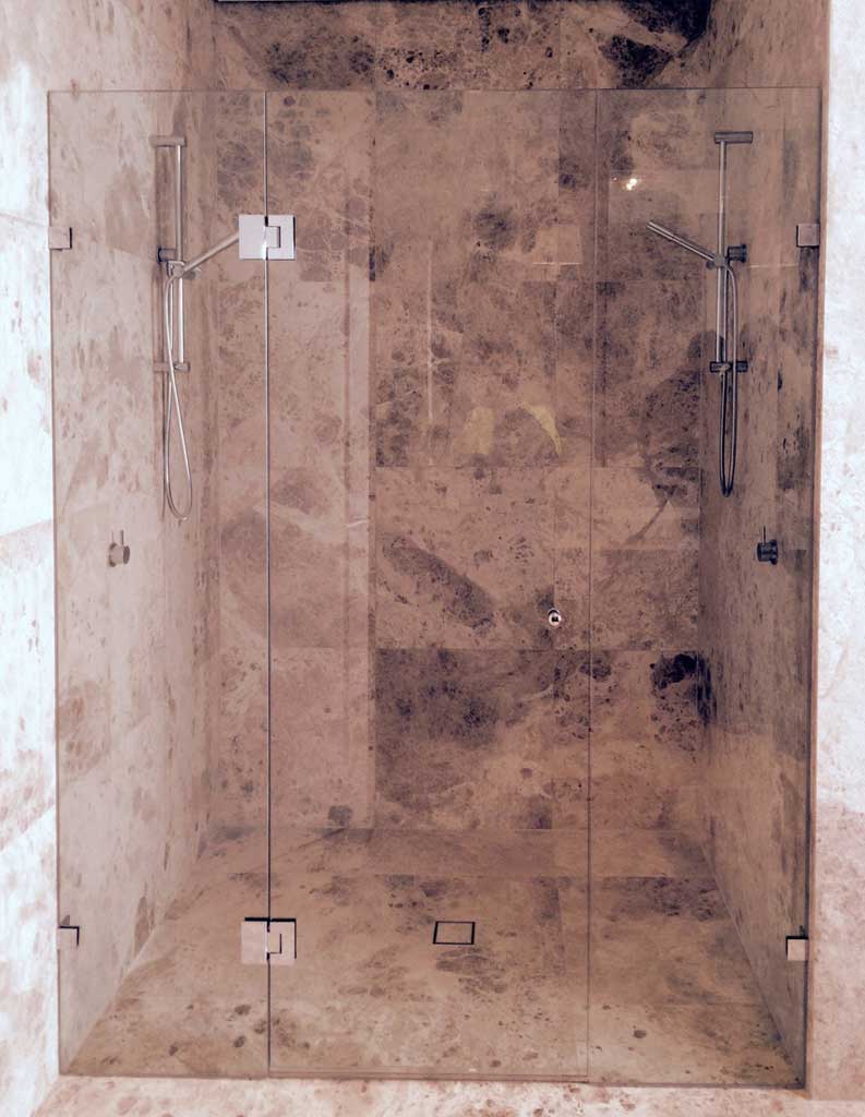 Custom 3 Panel Frameless Showerscreen - in between walls