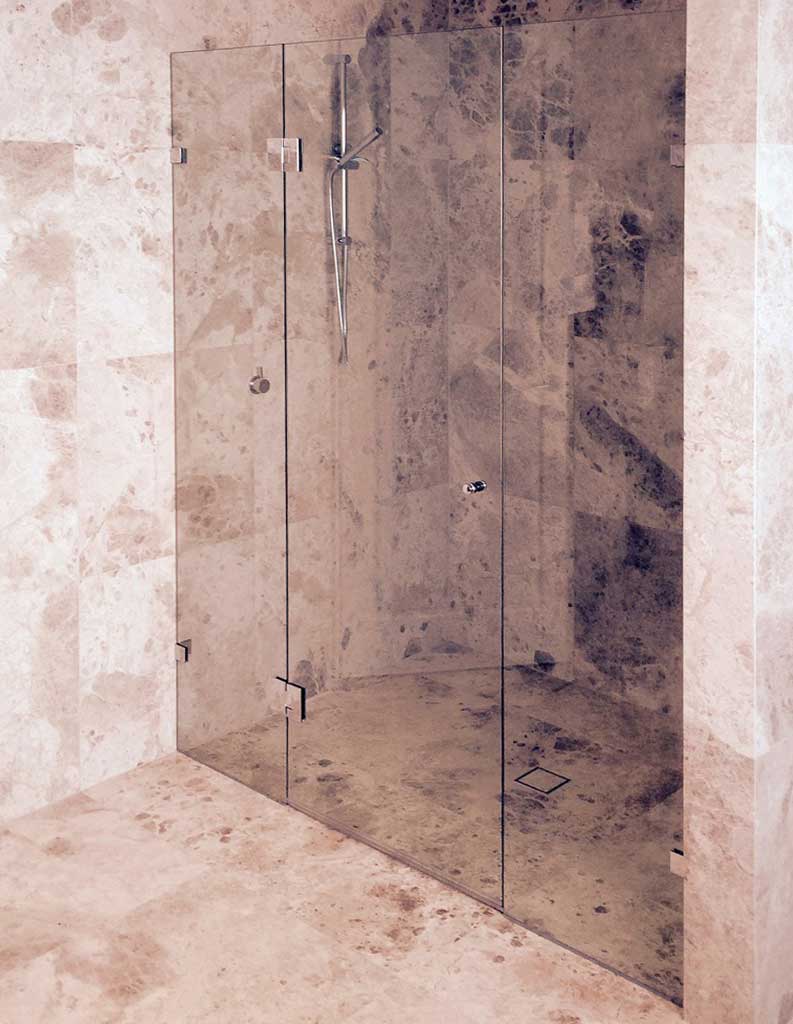 Custom 3 Panel Frameless Showerscreen - in between walls