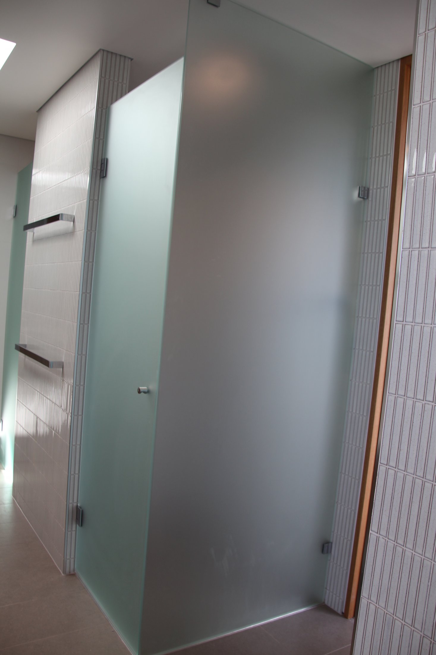 Custom Frosted 2 Panel Front and Return Frameless Showerscreen - Coogee
